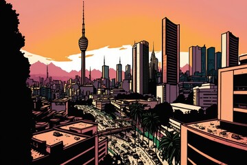 bustling metropolis with towering skyscrapers. Generative AI
