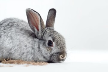 Obraz premium cute gray rabbit resting on a bed of hay. Generative AI