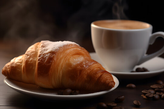 A close-up of a steaming cup of coffee next to a coffee 