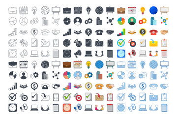 A comprehensive collection of 150 vector icons representing various aspects of business management. Perfect for enhancing presentations, websites, or any design related to business management