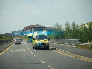 Ambulance specialist Hazardous Area Response Team responding on Blue Lights to 999 emergency call - England, Britain © GWatkins