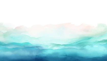 Schilderijen op glas Watercolor background with turquoise, teal waves. Abstract wave background. Vector illustration. Can be used for advertisingeting, presentation, design.  © taniKoArt