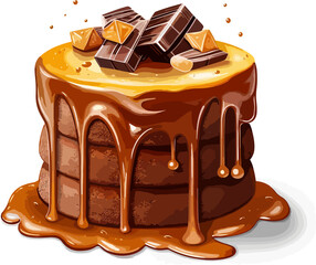 Cartoon Salted caramel chocolate cake Design, Png, illustration, Generative AI