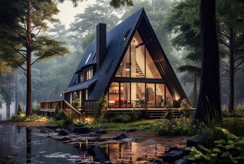 Fototapeta na wymiar home design in the forest, generative ai