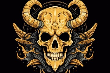 skull with antlers and horns. Generative AI