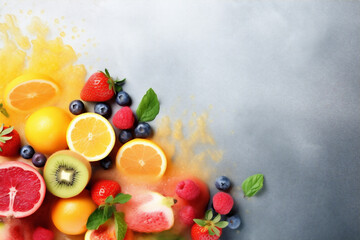 fruit juice orange background food diet apple grape ice smoke hookah. Generative AI.