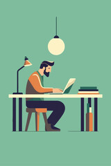 person working at a desk with a laptop and documents. It conveys professionalism and productivity in a modern business environment