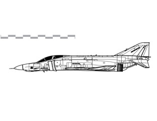 McDonnell Douglas RF-4E Phantom II. Vector drawing of tactical reconnaissance aircraft. Side view. Image for illustration and infographics.