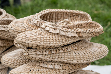 Traditional ukranian handmade woven straw slippers.