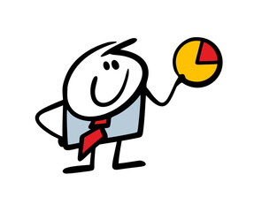 Funny businessman shows a graph chart of profit statistics. Vector illustration of business success and a new project.