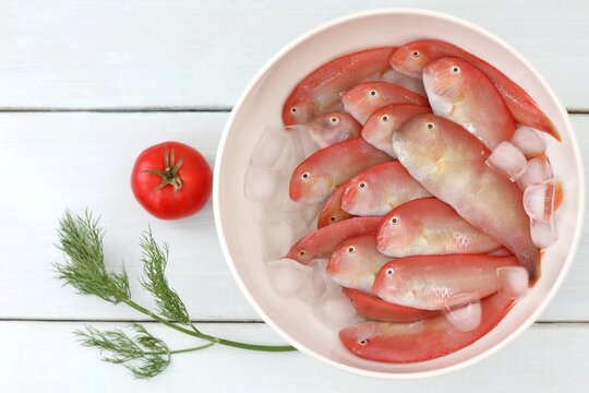 Red tropical fish, sea fresh delicacy, pearl razor fish, ice, healthy food, background image, background