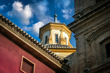 Fototapeta na wymiar Colorful detail of the dome of the church of Santo Domingo in the square of the same name in Murcia, Spain