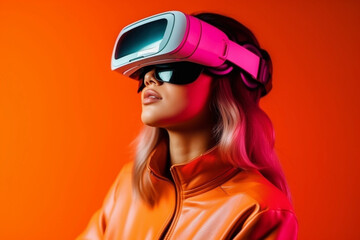 Young woman wearing VR headset