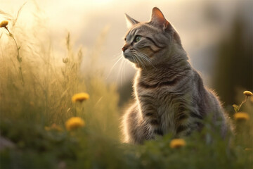 A minimalist photo of a cat on isolated nature background a hyper