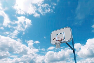 a basketball hoop with blue sky clouds Generative AI