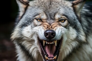 Naklejka na ściany i meble The Aggressive Wolf Grinned - Generative AI