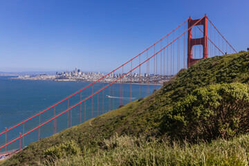 Views from climbing to the top of a hill in San Francisco Bay with the Golden Gate Bridge visible.