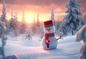 Obraz premium Christmas snowman on snow, generative ai