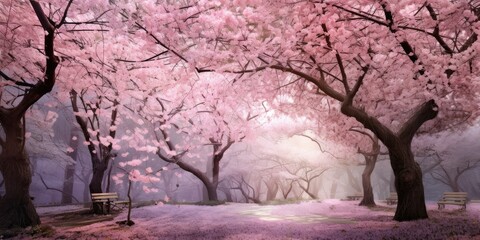 Fototapeta na wymiar A breathtaking scene of cherry blossom trees in full bloom cool places to go in the summer Generative AI Digital Illustration Part#100623