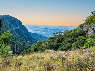 Wide angle shot of Driekop Gorge and lush foliage during afternoon, Graskop, Mpumalanga, South Africa