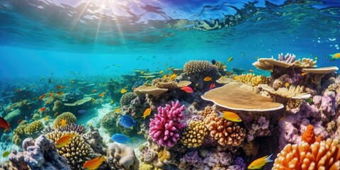 Fototapeta na wymiar underwater world of vibrant coral reefs, teeming with colorful fish and marine life Generative AI Digital Illustration Part#110623