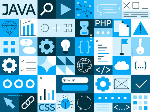 Programming code abstract technology background. Web development, coding and programming responsive layout internet site or app of devices. Creation digital Software mobile, desktop platforms