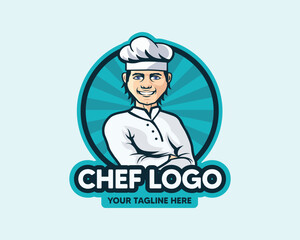 Chef mascot logo or label vector illustration, good for food business and culinary.