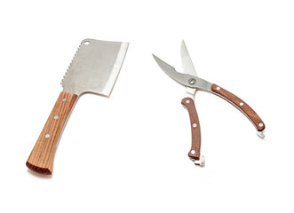 meat cleaver and kitchen scissors