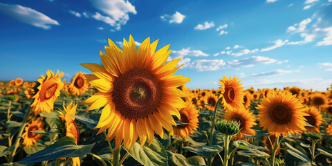  A vast field of golden sunflowers stretching towards the horizon  Generative AI Digital Illustration Part#110623