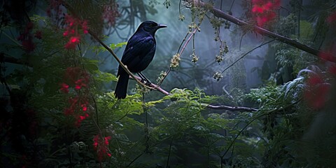 in the depths of a moonlit garden, a nightingale's song echoes through the stillness.   Generative AI Digital Illustration Part#110623