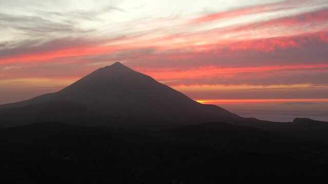 Early morning sunrise above the Teide Volcano in Tenerife in the Canary Islands	