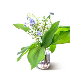Bouquet of lilies of the valley isolated on white background, May 1, lily of the valley day in France