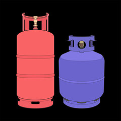 Set of Industrial gas cylinders vector. Vector of industrial gas cylinders icon design isolated on black background.