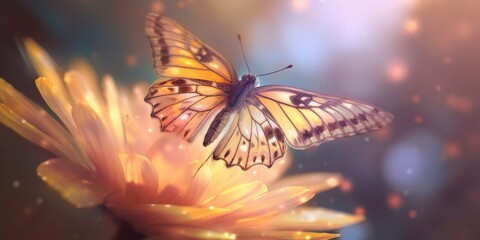  delicate Wings of Serenity: A close-up of a butterfly perched on a dew-kissed flower petal  Generative AI Digital Illustration Part#110623