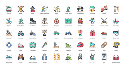 Adventure Sport Line Color Hobbies Hobby Sport Icon Set in Filled Outline Style 50 Vector Icons
