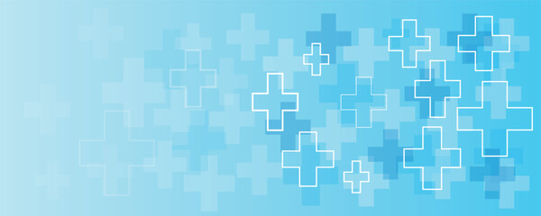 Medical crosses on blue background. Banner for design