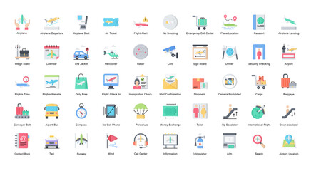 Airport Flat Iconset Airplane Flight Color Icon Bundle