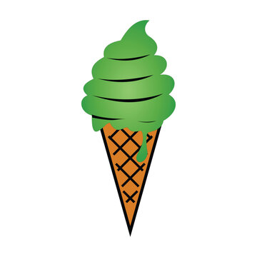ice cream cone icon image vector illustration design green and brown color. Matcha ice cream, green tea flavour. Suitable for children's designs