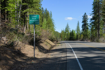 Sign at Summit of Blue Mountains on Oregon Highway 205