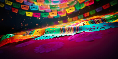 Mexican fiesta decorations, papel picado, IA generativa - obrazy, fototapety, plakaty