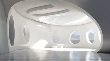 White curving walls in the interior architecture background Generative AI