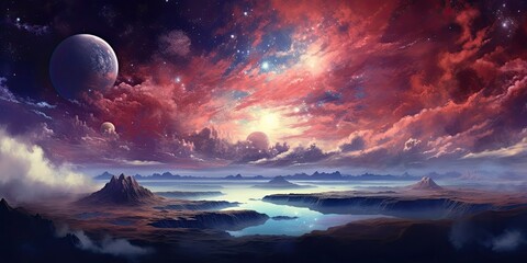 tranquil and serene scene set amidst the cosmos  Generative AI Digital Illustration Part#110623