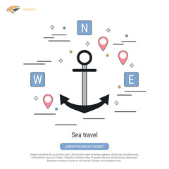 Sea travel, transportation, delivery flat contour style vector concept illustration