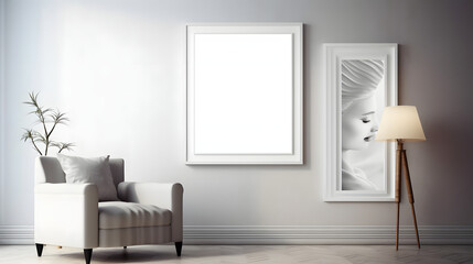White Frame Mockup Mounted In A Wall.