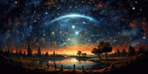 Fototapeta na wymiar mesmerizing night sky adorned with countless stars and a full moon Generative AI Digital Illustration Part#110623