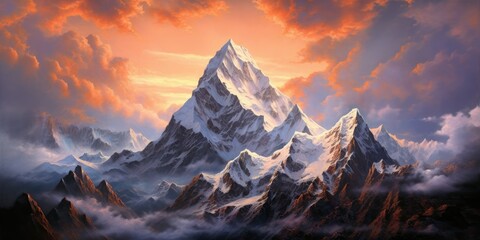  Towering snow-capped mountains reaching towards the sky  Generative AI Digital Illustration Part#110623 - obrazy, fototapety, plakaty