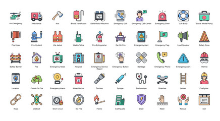Emergency Line Color Iconset Ambulance Health Medicine Filled Outline Icon Bundle