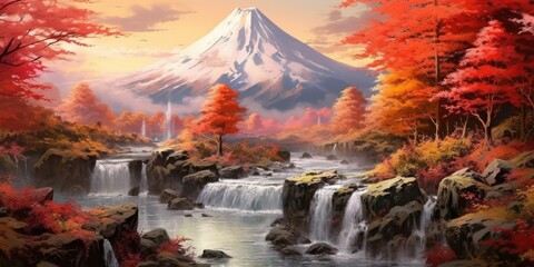 Reflections of Tranquility: A Serene Japanese Landscape  Generative AI Digital Illustration Part#110623