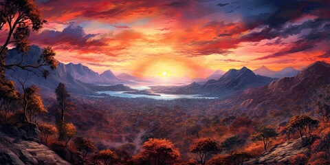 Radiant Dawn: A Serene Australian Landscape  Generative AI Digital Illustration Part#110623