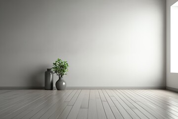 Mockup background: minimal empty room with blank wall. Generative AI